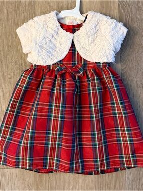 Wonder Nation Girl's Size 3T Red Plaid Holiday Dress With Faux Fur Bolero
